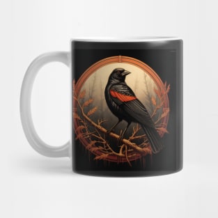 Red winged blackbird on branch graphic Mug